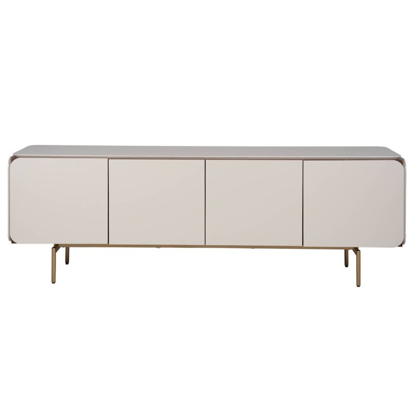 Mueble de tv beige lacado mate con detalles en nogal 184x42x61cm