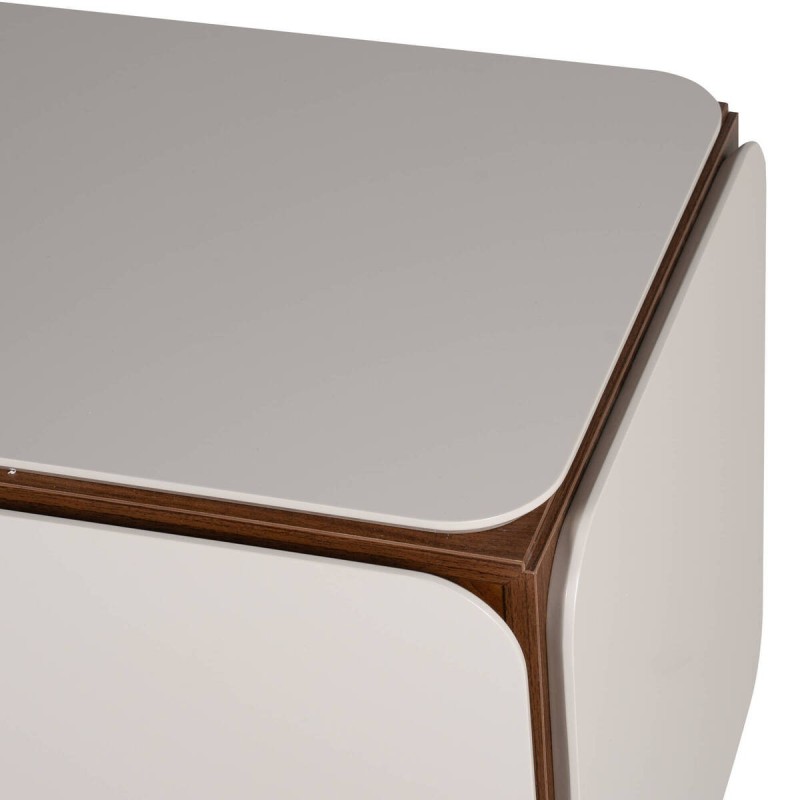 Beige matte lacquered TV unit with walnut details 184x42x61cm
