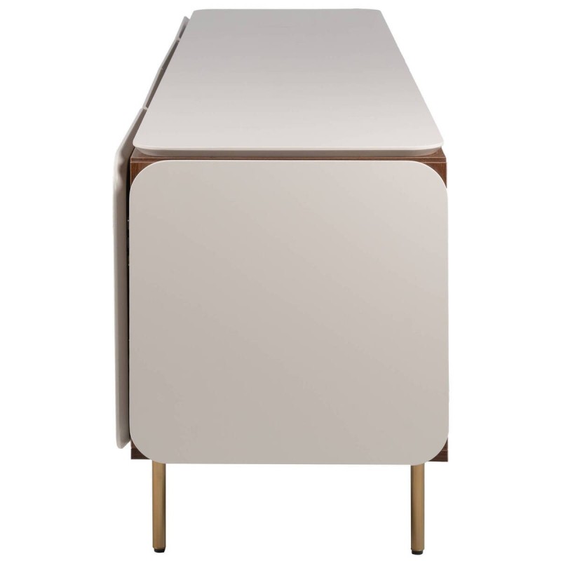 Beige matte lacquered TV unit with walnut details 184x42x61cm