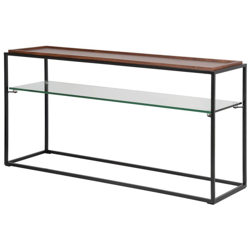 Walnut veneer console table with iron frame, 120x34x61cm