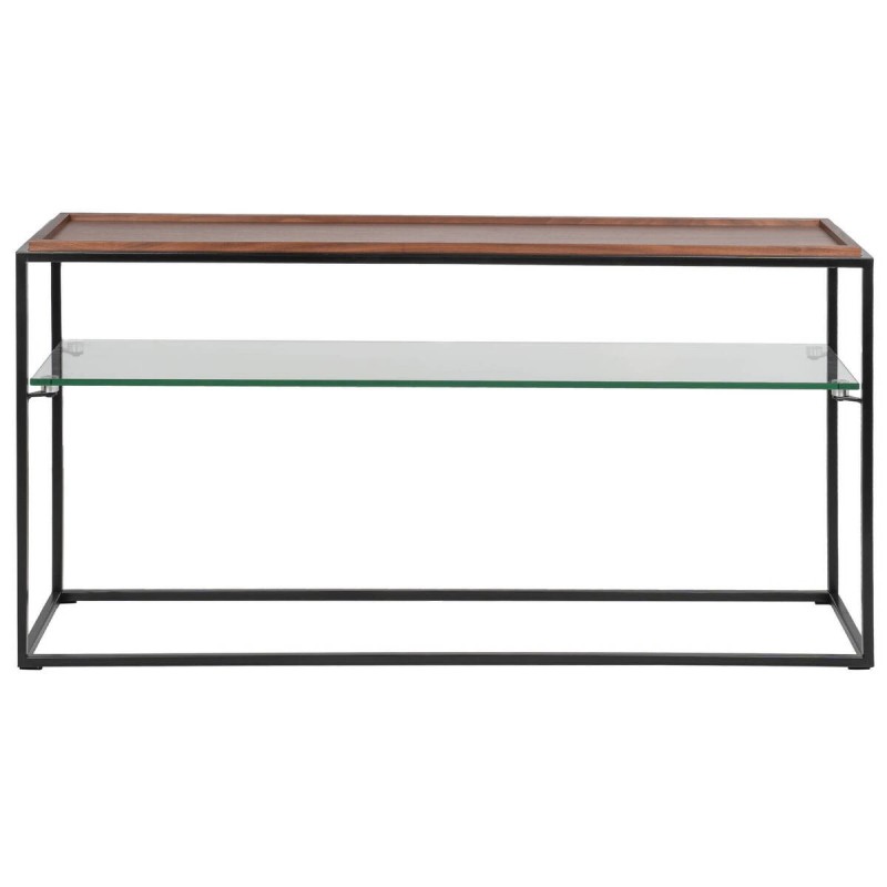 Walnut veneer console table with iron frame, 120x34x61cm