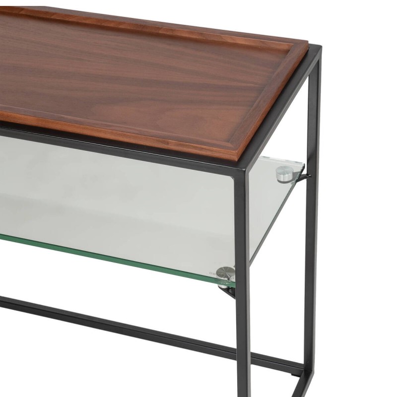 Walnut veneer console table with iron frame, 120x34x61cm