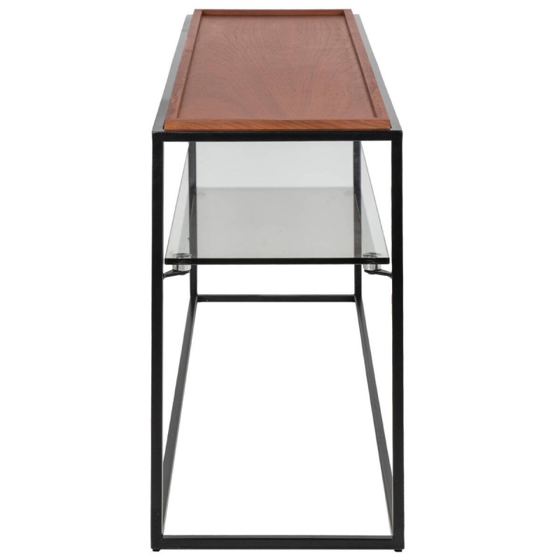 Walnut veneer console table with iron frame, 120x34x61cm
