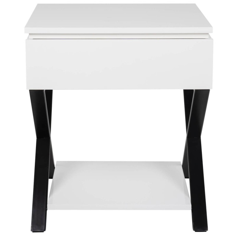 Lacquered corner table with lift-up feature and crossed iron legs 48x40x55cm
