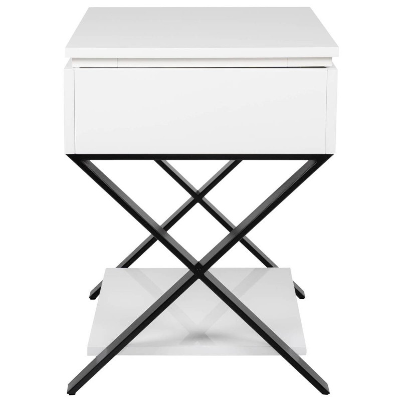 Lacquered corner table with lift-up feature and crossed iron legs 48x40x55cm
