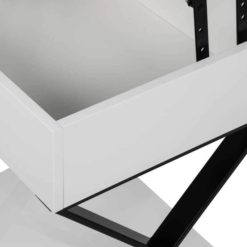Lacquered corner table with lift-up feature and crossed iron legs 48x40x55cm
