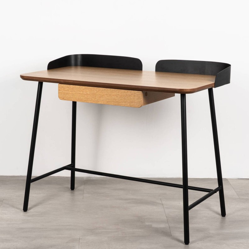 Escritorio de chapa de roble natural con base de hierro negro 100x55x80cm
