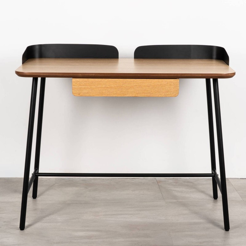 Escritorio de chapa de roble natural con base de hierro negro 100x55x80cm