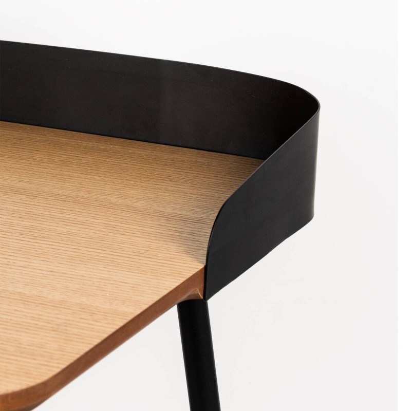 Natural oak veneer desk with black iron base 100x55x80cm