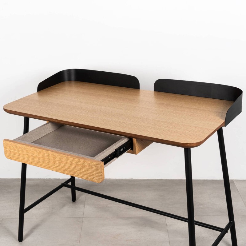 Natural oak veneer desk with black iron base 100x55x80cm