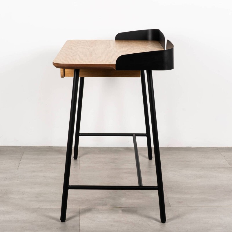 Natural oak veneer desk with black iron base 100x55x80cm