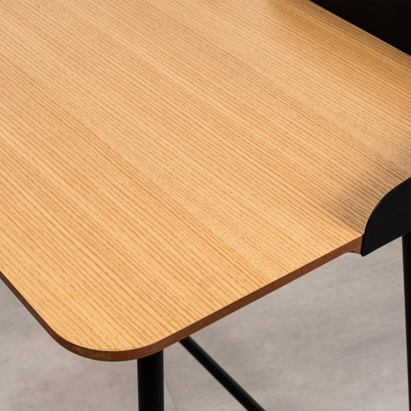 Natural oak veneer desk with black iron base 100x55x80cm