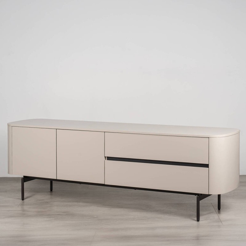 Beige matte lacquered TV stand with grey details 178x40x58cm