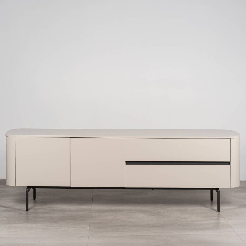 Beige matte lacquered TV stand with grey details 178x40x58cm