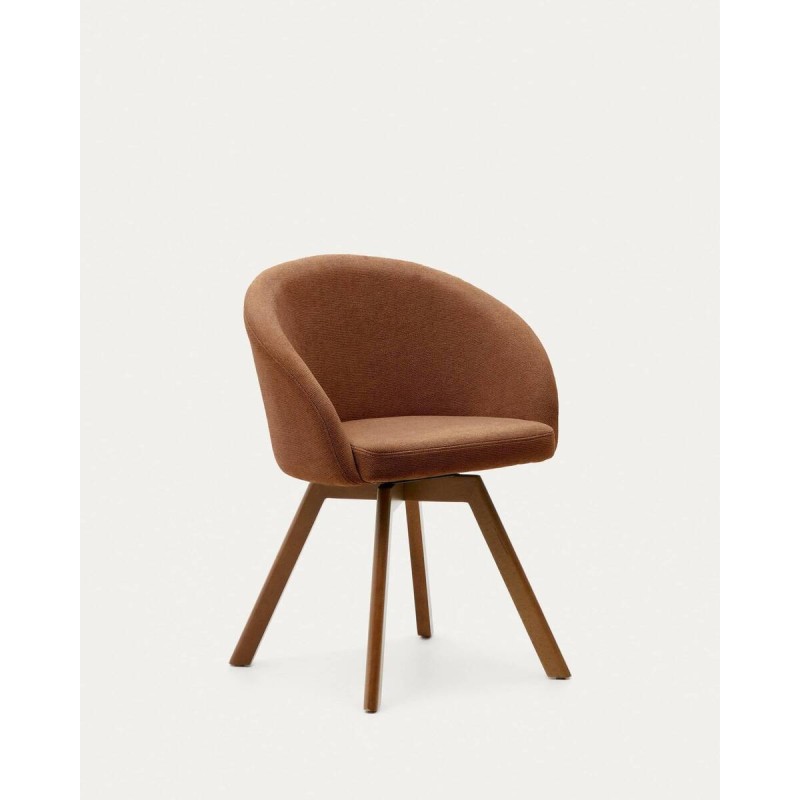 Silla giratoria Marvin Chenilla marrón y patas de madera de haya 48x48x77cm