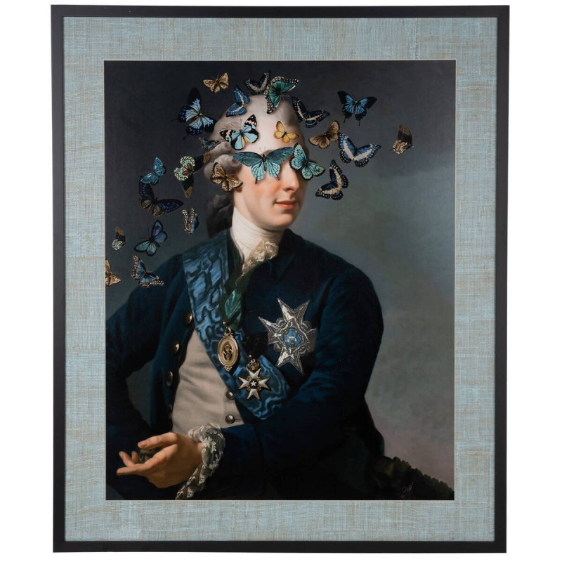 Portrait painting of a gentleman with a wig and butterflies, 100x120cm