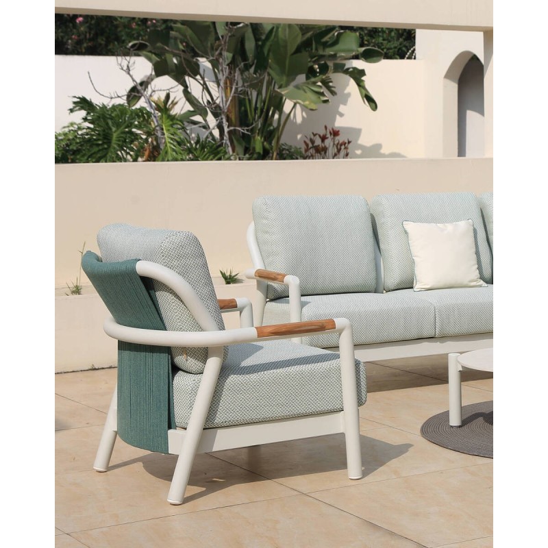 Cambridge armchair, green beige, cream aluminum, 83x83x80cm