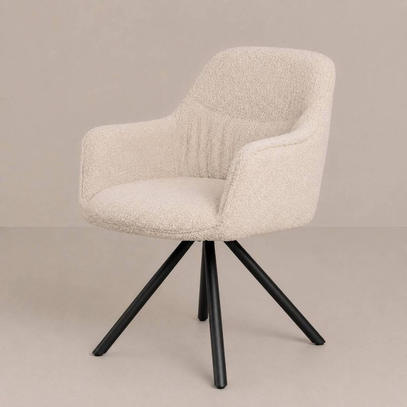 Silla giratoria ola de borreguito beige y patas cruzadas de metal negro 60x58x84cm