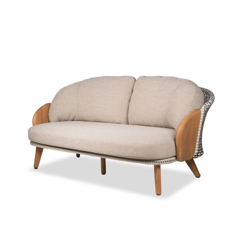 Sofá 2 plazas Lotus ratán blanco y negro - brazos madera de teca 90x52x73cm