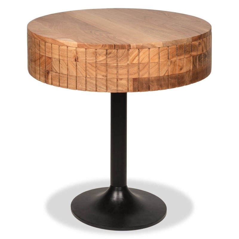 Mesa de auxiliar risco de acacia redonda y una pata de metal 56x56x61cm