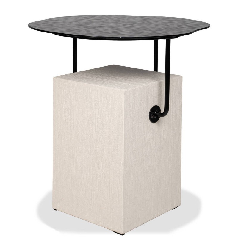Bran side table in microcement and black glass 50x54cm