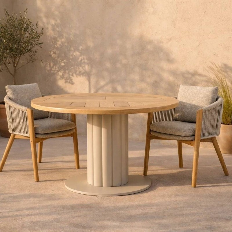 Mesa de comedor de exterior ondara de teca y base de aluminio taupe 140x75cm