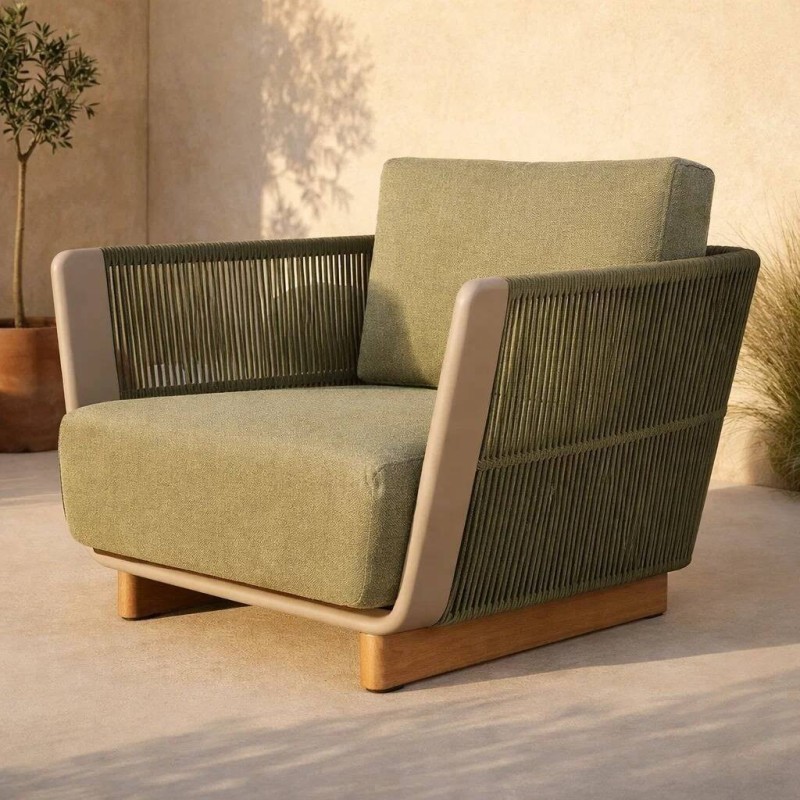 Sillón marrakech de exterior de aluminio verde oliva 92x93x80cm