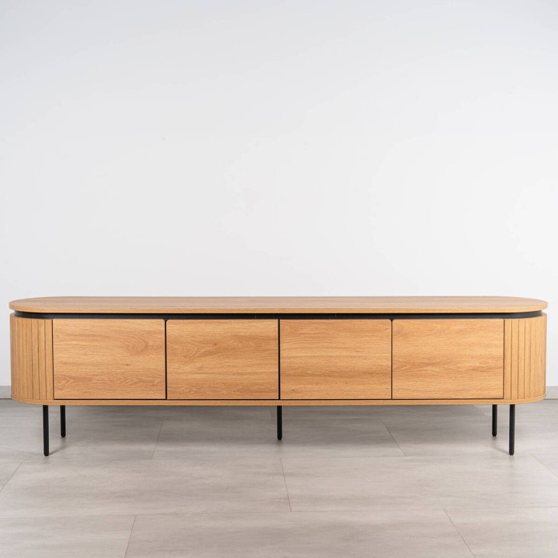 Jade TV Unit with Grooved Oak Finish and Black Legs, 200 cm