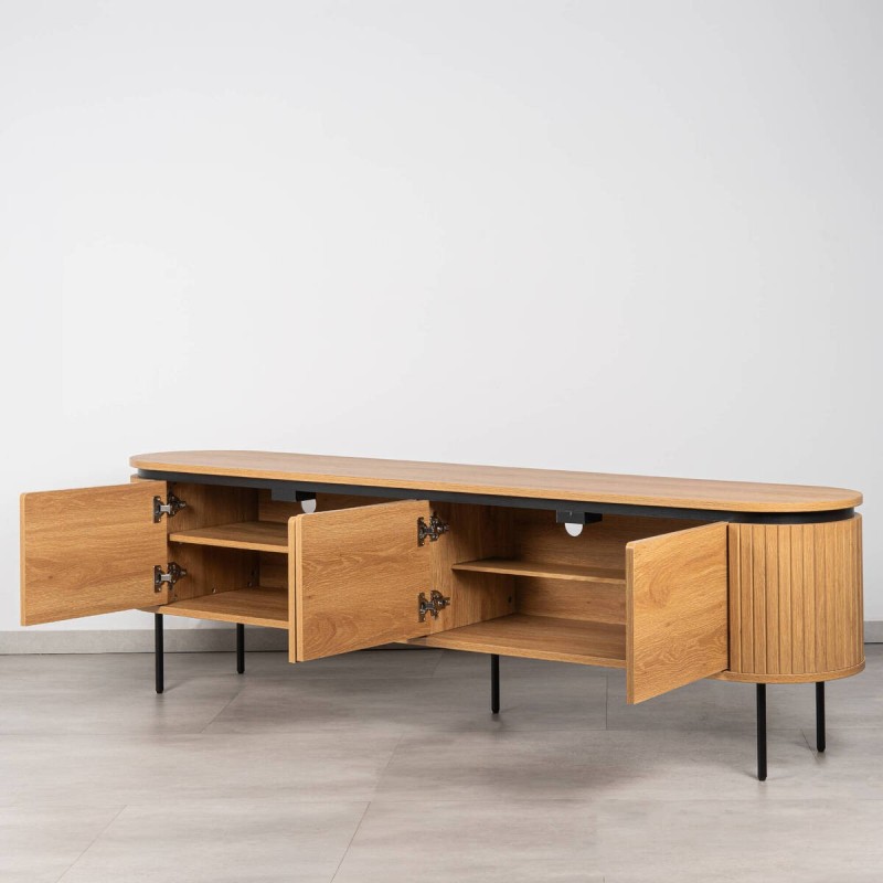 Jade TV Unit with Grooved Oak Finish and Black Legs, 200 cm