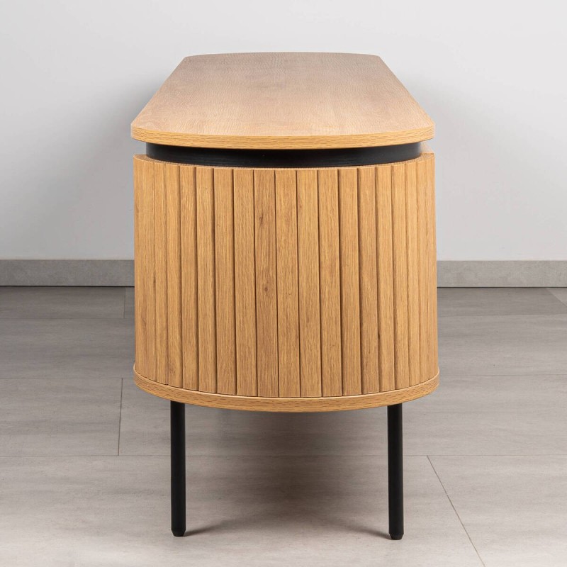 Jade TV Unit with Grooved Oak Finish and Black Legs, 200 cm