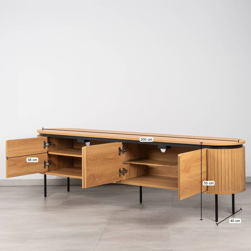 Mueble TV Jade Acabado Roble Acanalado y Patas Negras 200 cm