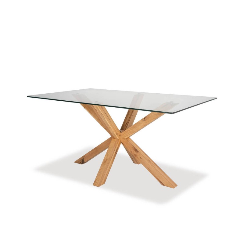 Cendra dining table with glass top and crossed oak legs 160x90x75cm