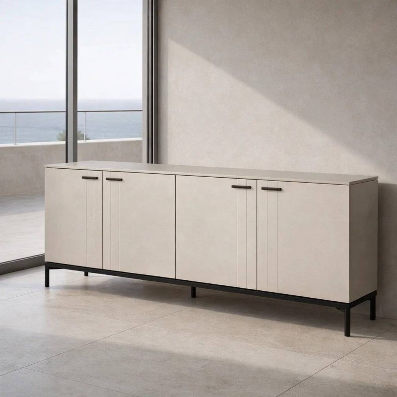 Volta sideboard, light grey lacquered with black legs, 187x47x60cm