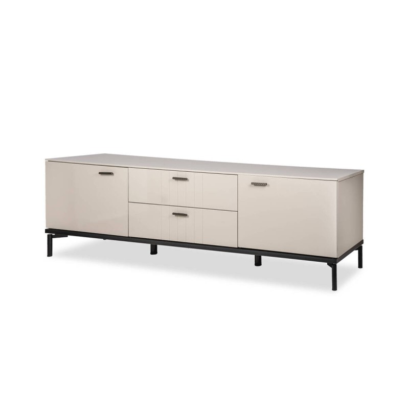 Volta TV unit, light grey lacquered finish with black legs, 187x47x60cm