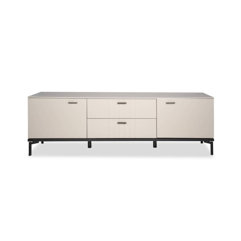Volta TV unit, light grey lacquered finish with black legs, 187x47x60cm