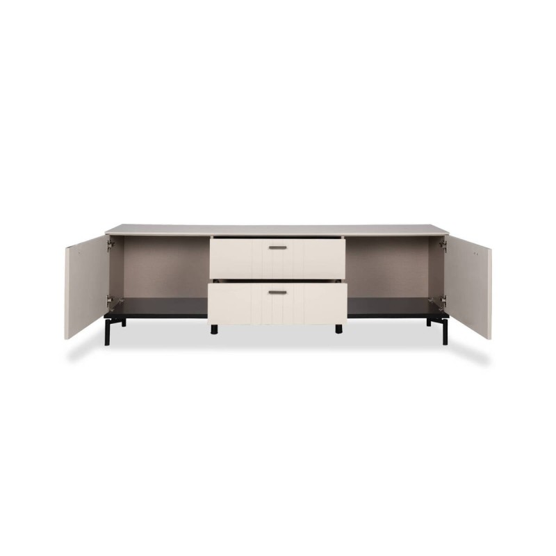 Volta TV unit, light grey lacquered finish with black legs, 187x47x60cm