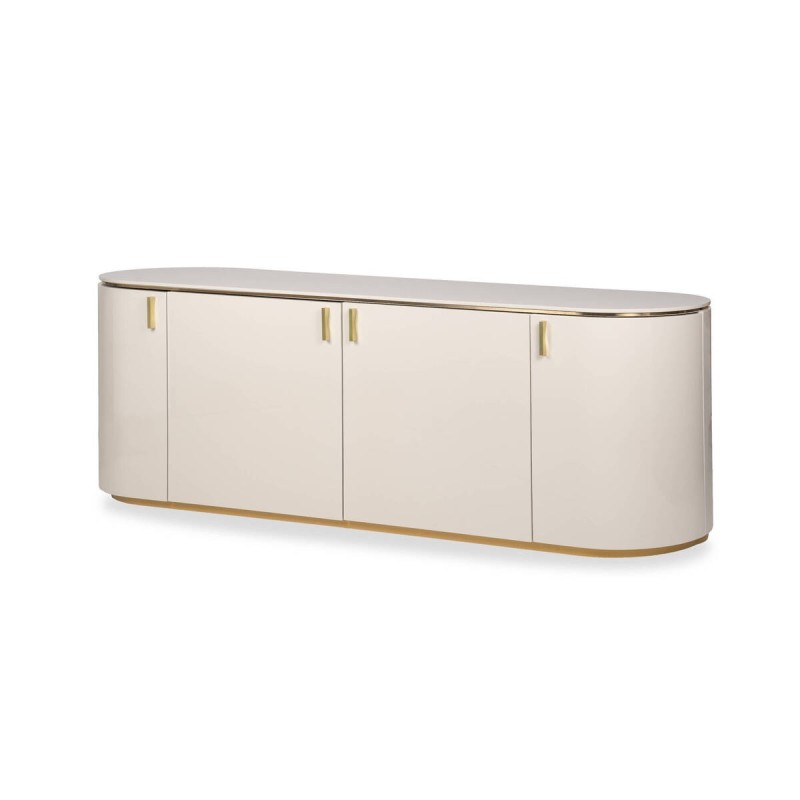 Hera oval TV stand, light grey lacquered with gold details, 174x47x61cm