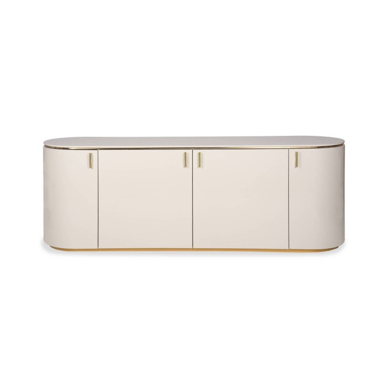 Hera oval TV stand, light grey lacquered with gold details, 174x47x61cm