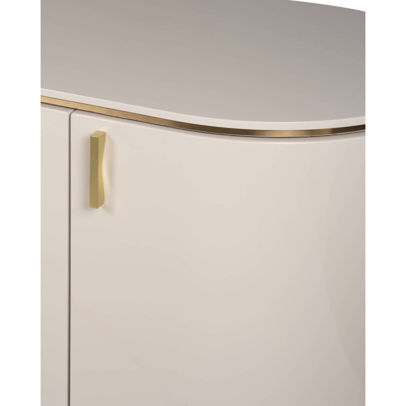 Hera oval TV stand, light grey lacquered with gold details, 174x47x61cm