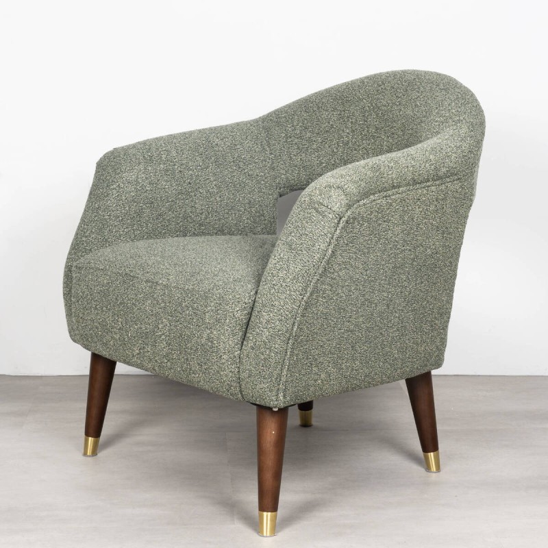 Sillón aurora verde oliva con patas de pino y detalles dorados 78x74x80cm