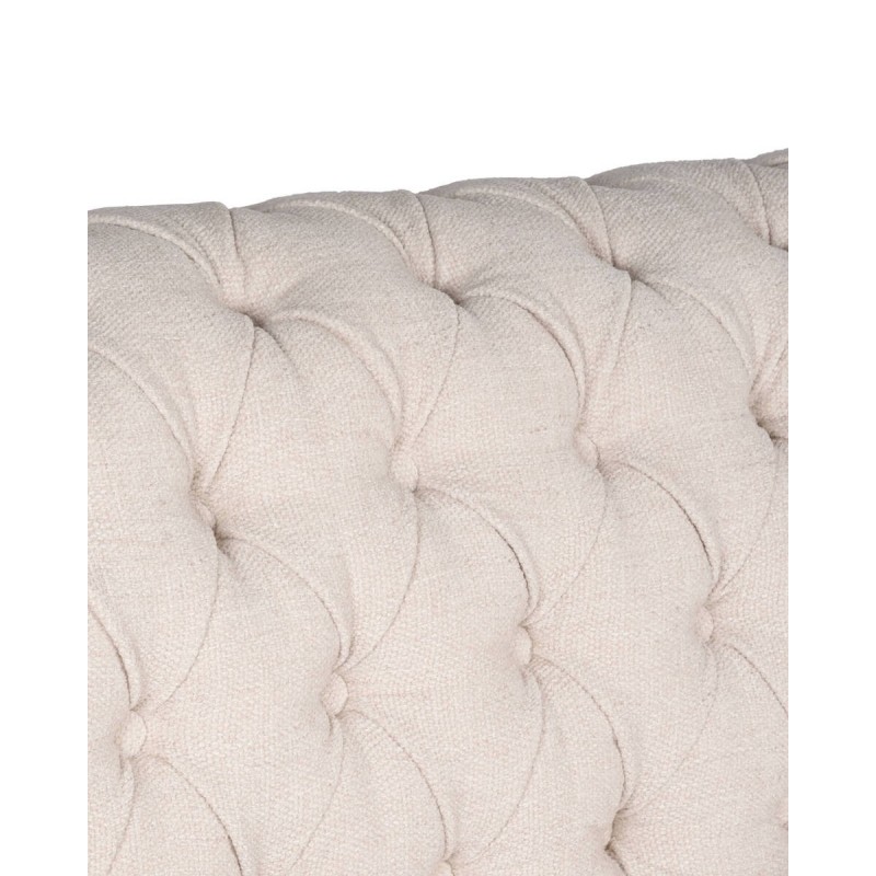 Beige silhouette sofa with front wheels, button tufting and studs, 229x96x76 cm