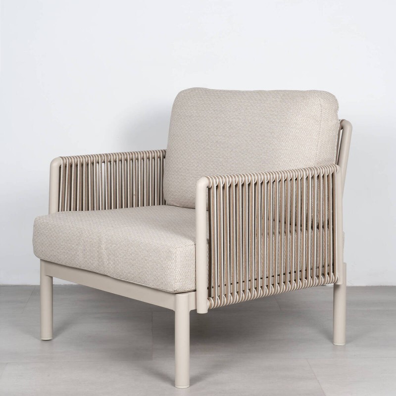 Sillón de Exterior Nuba con Cuerda Trenzada y Estructura de Aluminio Champán