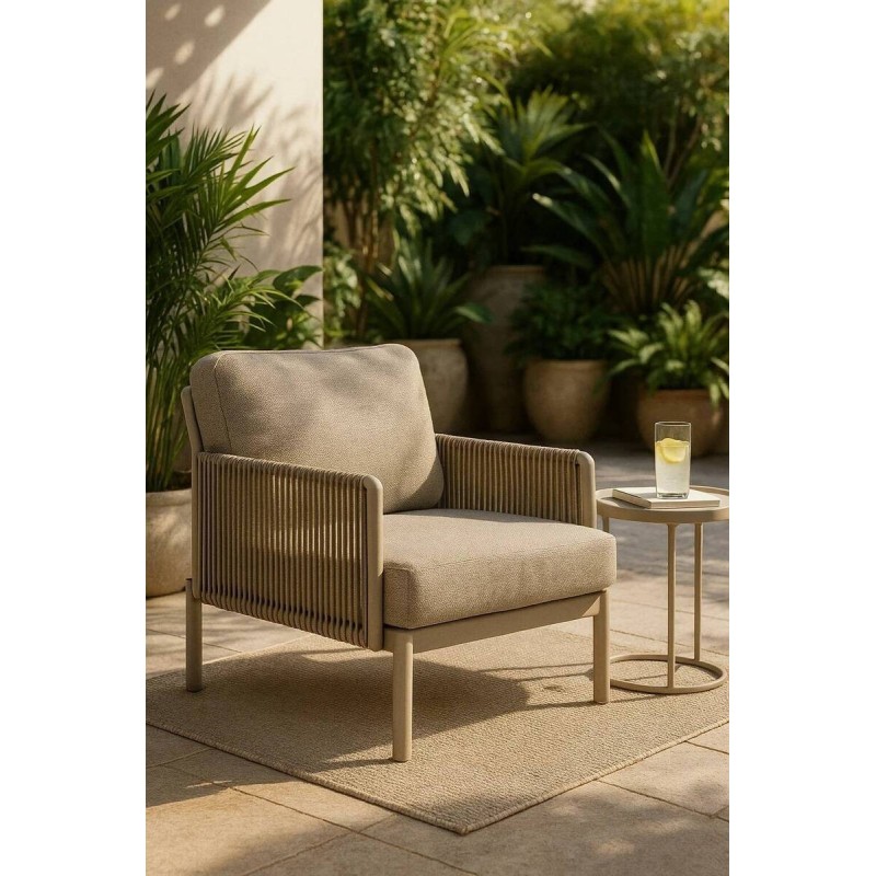 Sillón de Exterior Nuba con Cuerda Trenzada y Estructura de Aluminio Champán