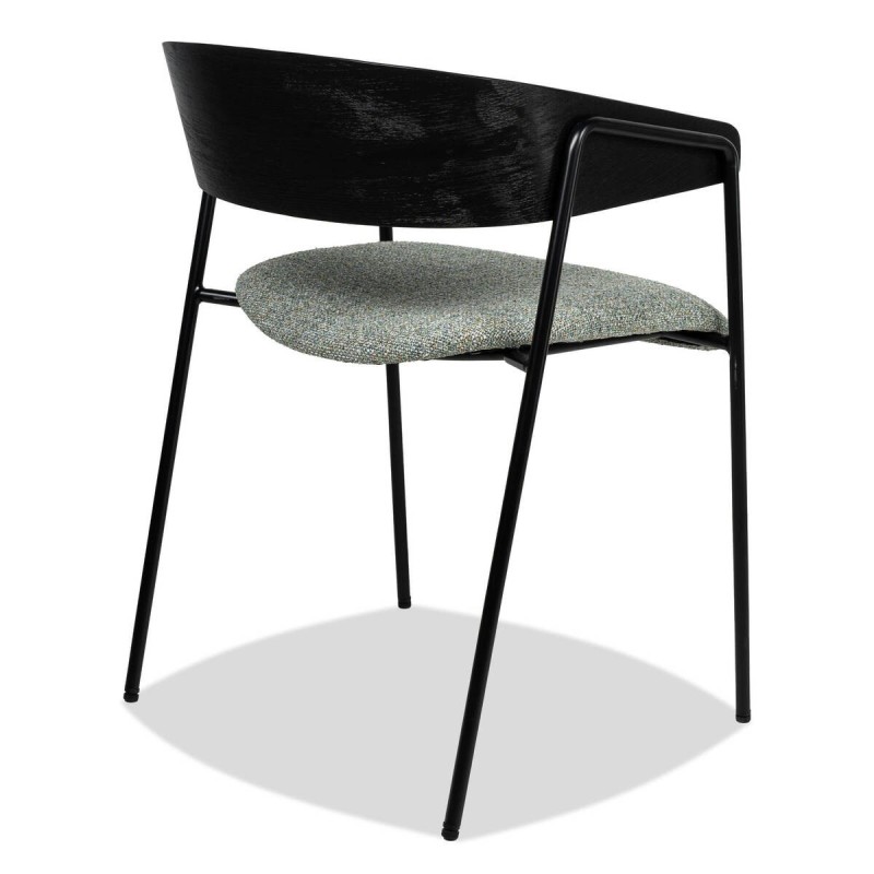 Axil dining chair with wrap-around backrest in black wood and green upholstery