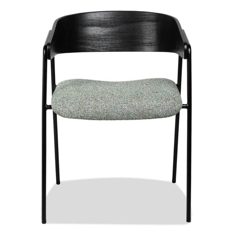 Axil dining chair with wrap-around backrest in black wood and green upholstery