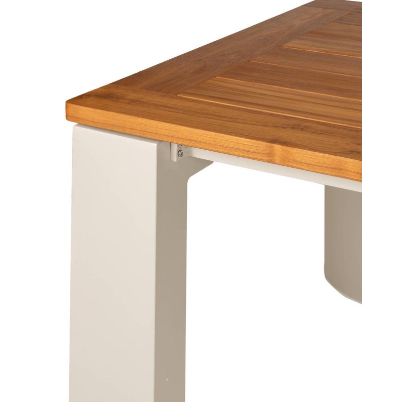 Mesa de comedor tayra con tapa de teca natural y patas de aluminio moka