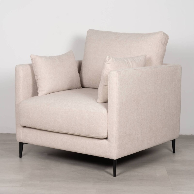 Funny Armchair Upholstered in Sand Beige with Black Metal Legs 90cm