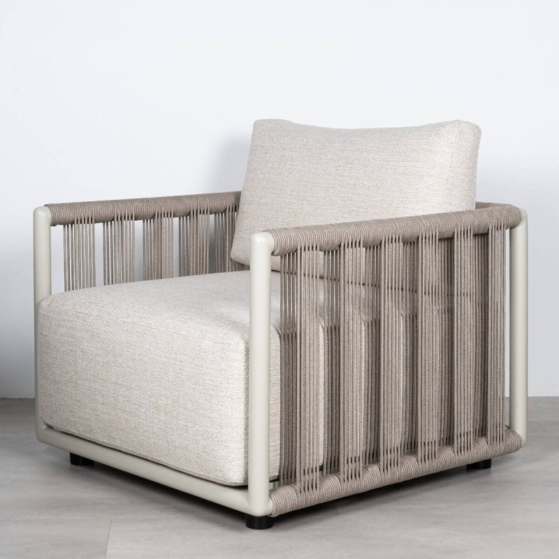 Sillón Cordelia Exterior Aluminio Gris Seda y Cuerda
