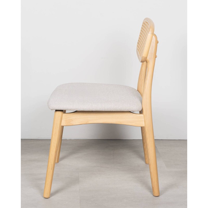 Ash and rattan dining chair · upholstered seat