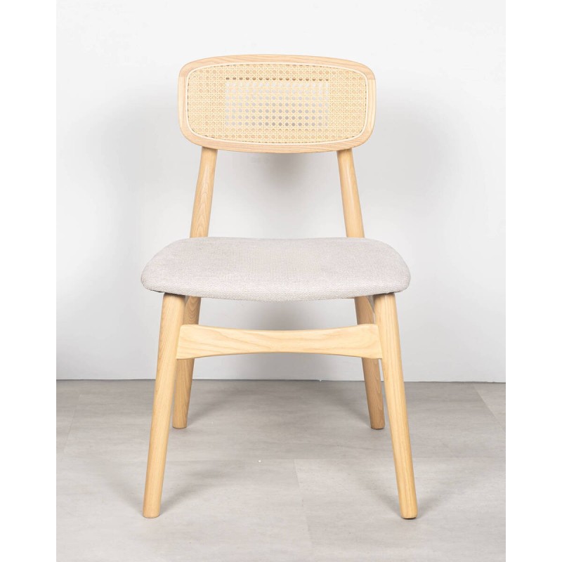 Ash and rattan dining chair · upholstered seat